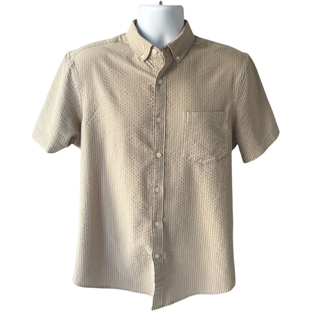 Perry Ellis M Business Casual Shirt Beige Textured Stretch Button Down